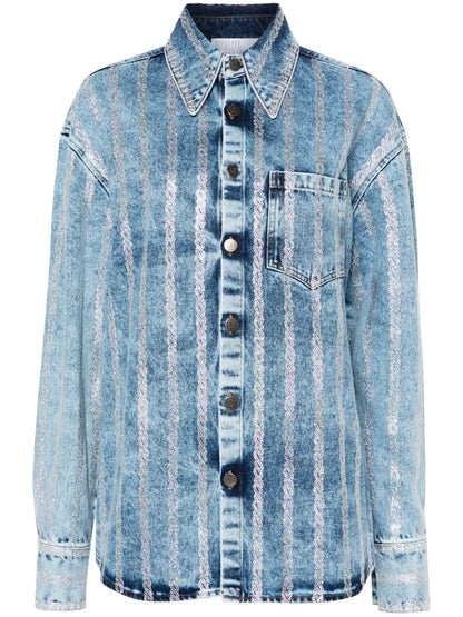 Crystal-Embellished Denim Shirt