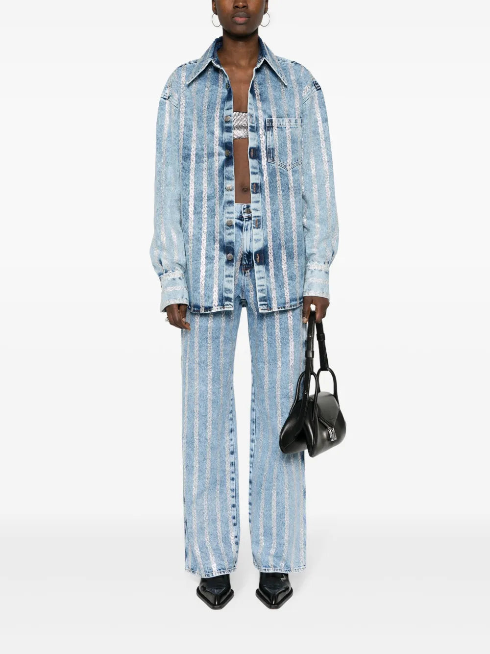 Crystal-Embellished Denim Shirt
