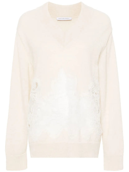 Lace-Detail V-Neck Jumper