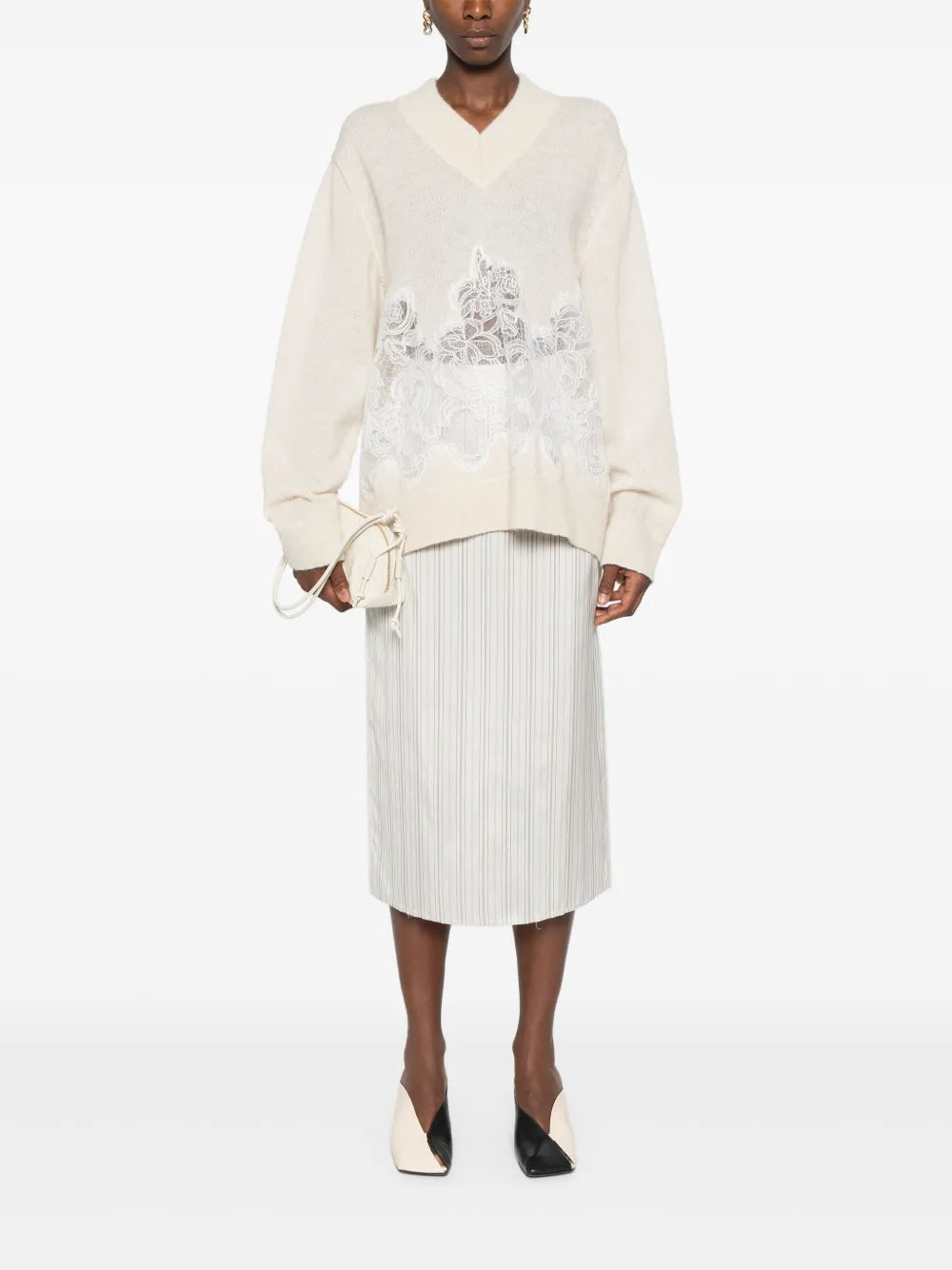 Lace-Detail V-Neck Jumper