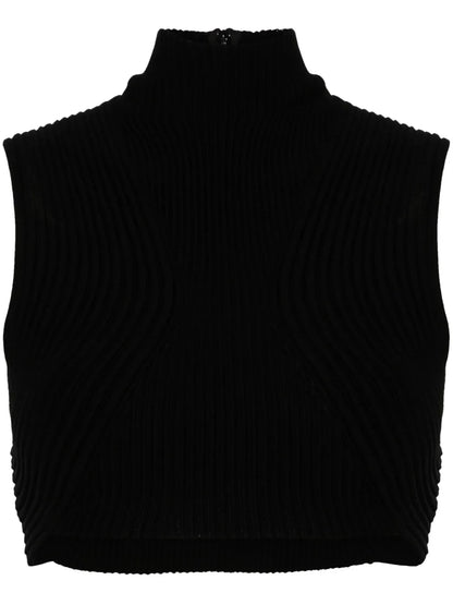 Ribbed-Knit Wool Crop Top