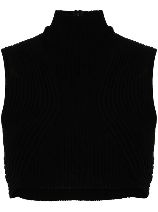 Ribbed-Knit Wool Crop Top