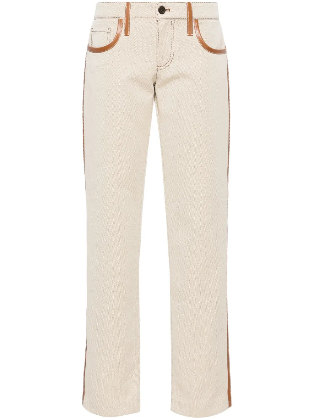 Leather-Trim Canvas Trousers