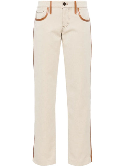 Leather-Trim Canvas Trousers
