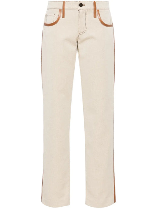 Leather-Trim Canvas Trousers