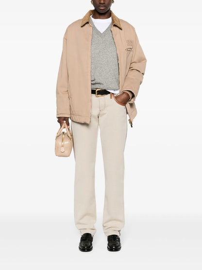 Leather-Trim Canvas Trousers