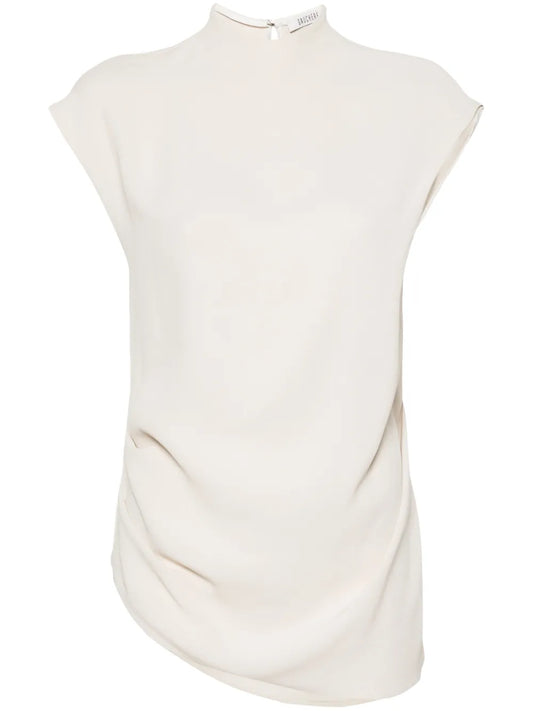 Crepe Asymmetric Sleeveless Blouse