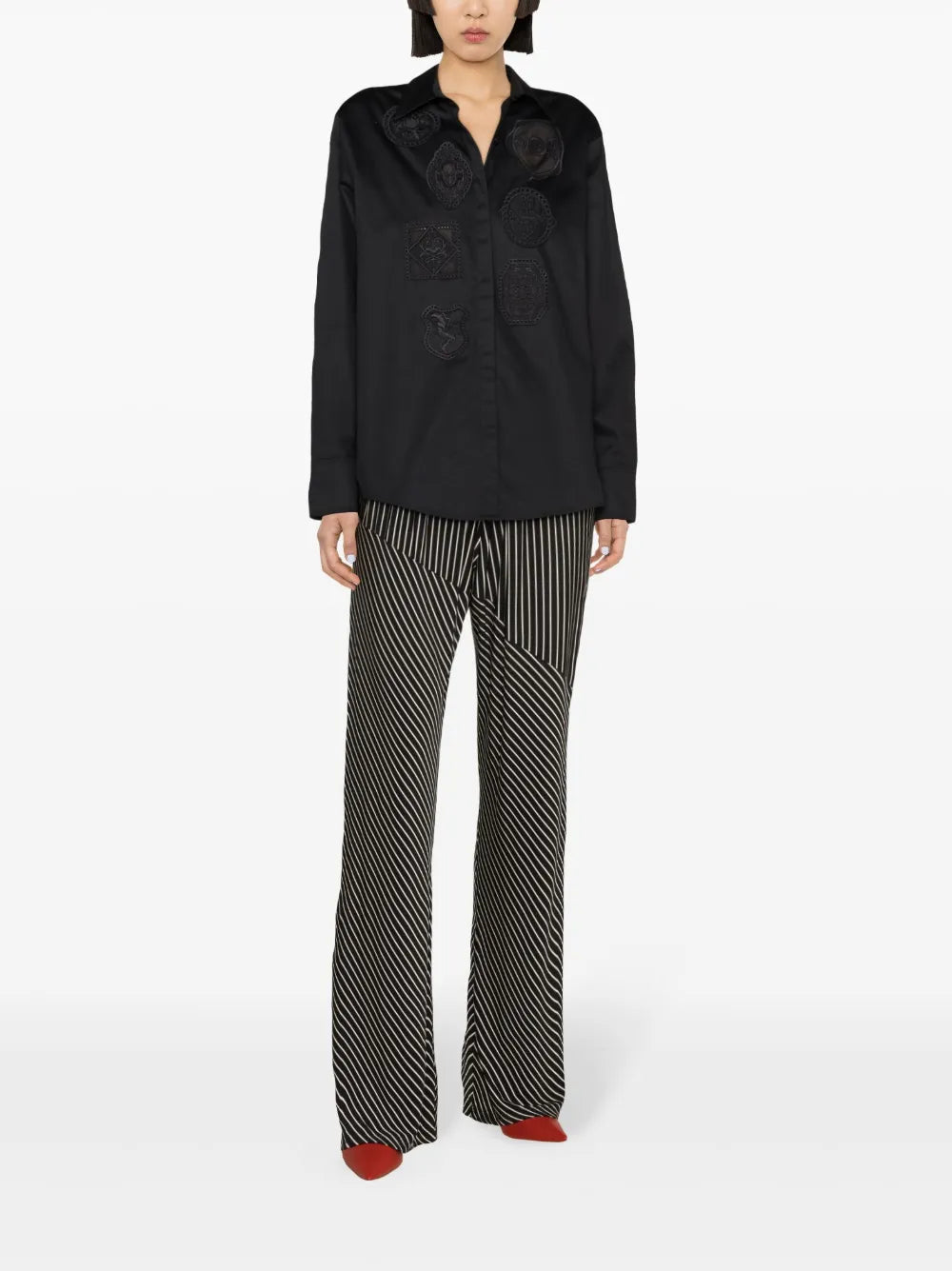 Crochet-Detail Long-Sleeve Shirt