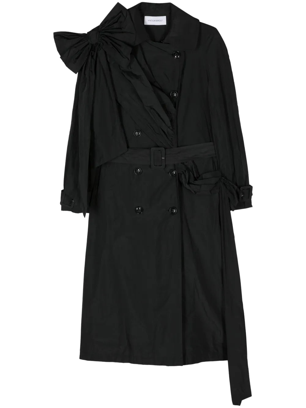 Bow-Detail Draped Trench Coat