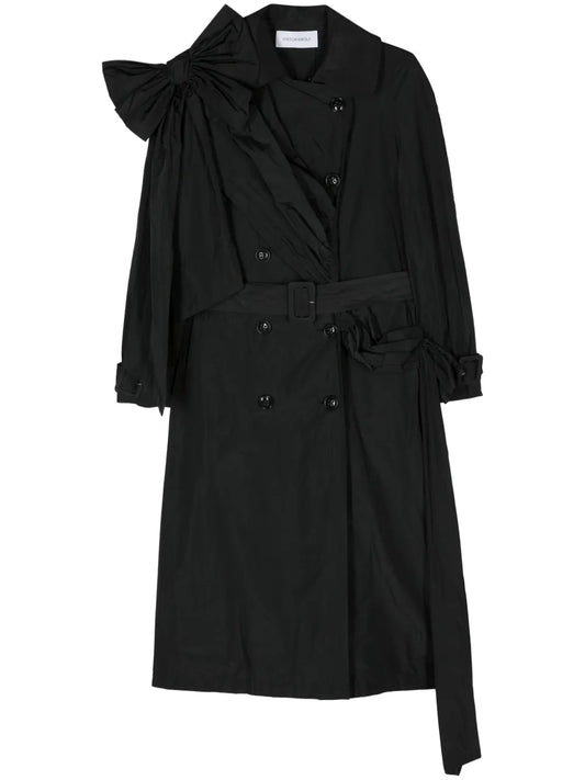 Bow-Detail Draped Trench Coat