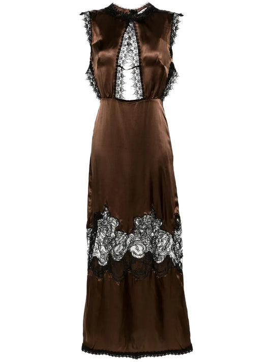 Lace-Trim Silk Maxi Dress