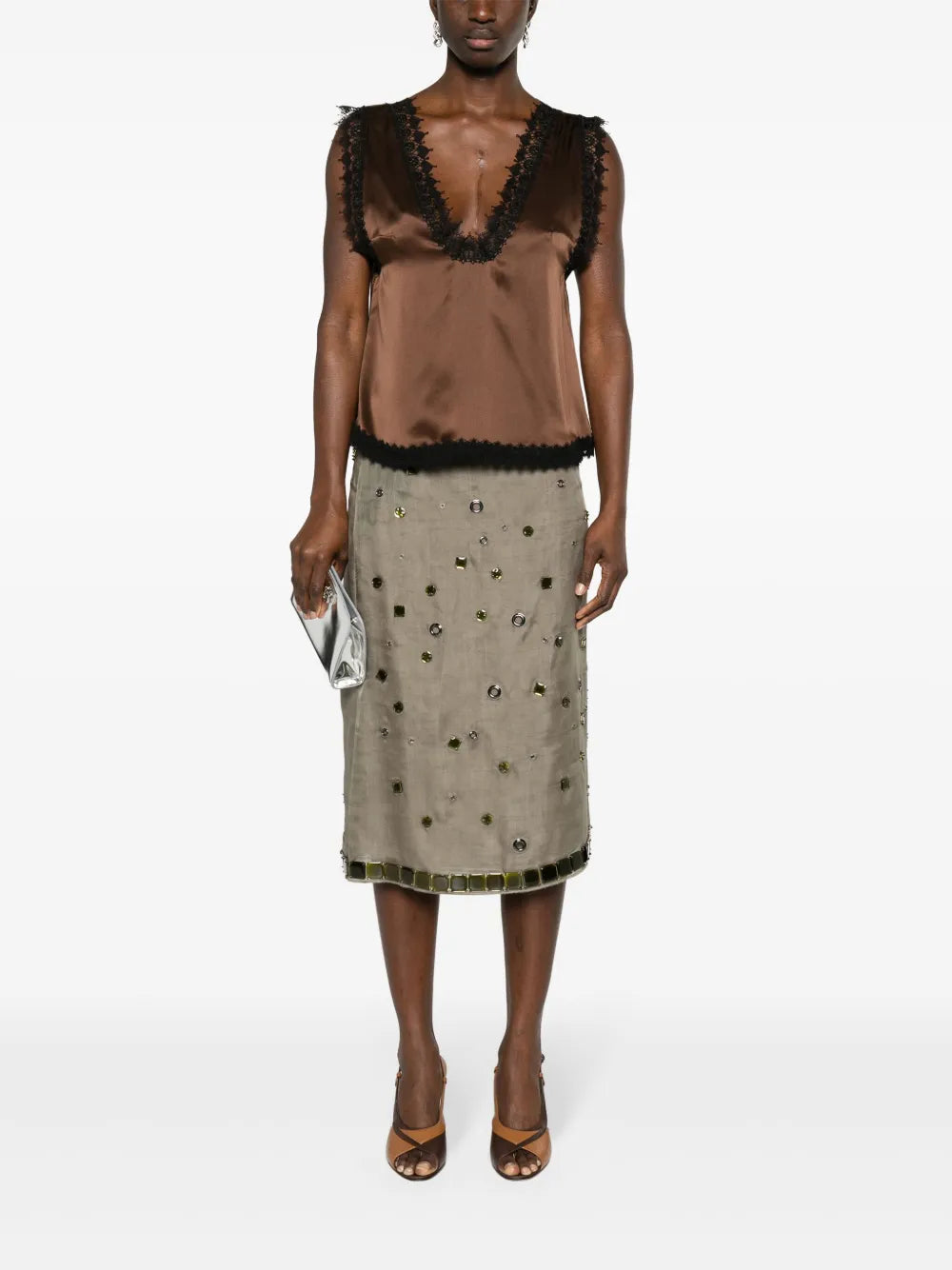 Lace-Trim Silk Camisole