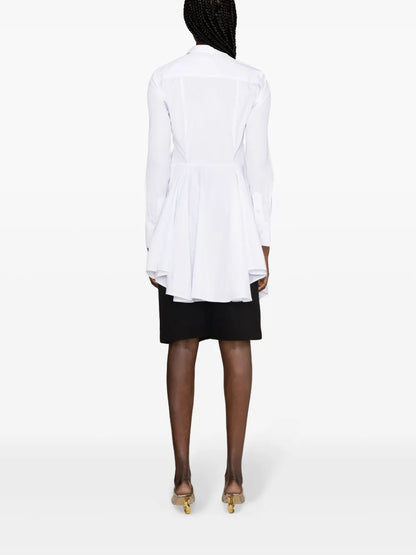 Straight-Collar Cotton Godet Shirt