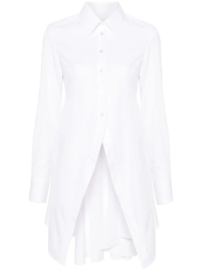 Straight-Collar Cotton Godet Shirt