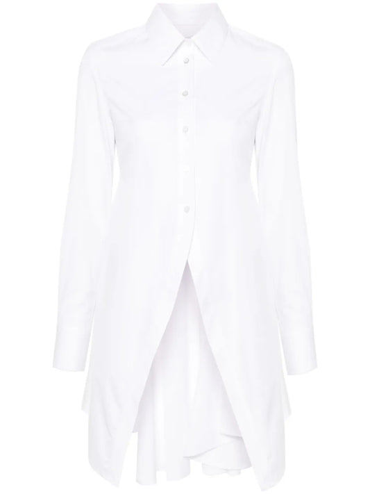 Straight-Collar Cotton Godet Shirt