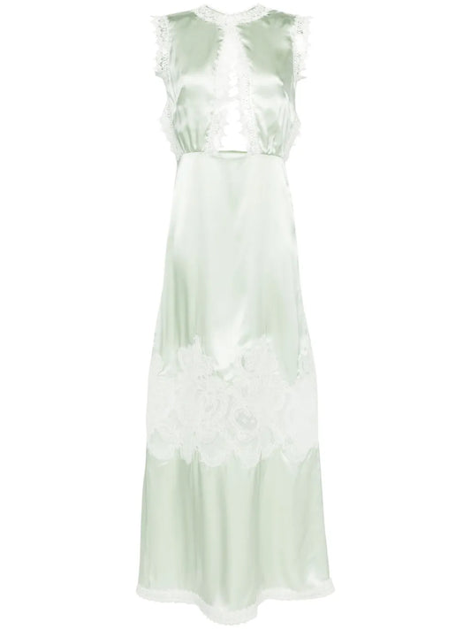 Lace-Trim Silk Maxi Dress