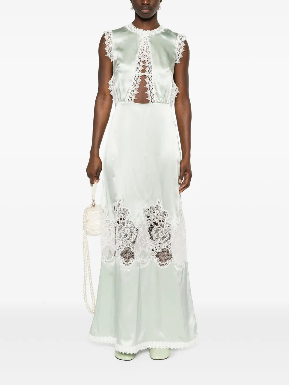 Lace-Trim Silk Maxi Dress