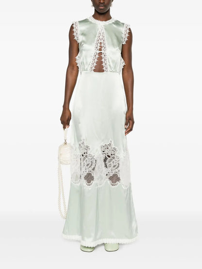 Lace-Trim Silk Maxi Dress