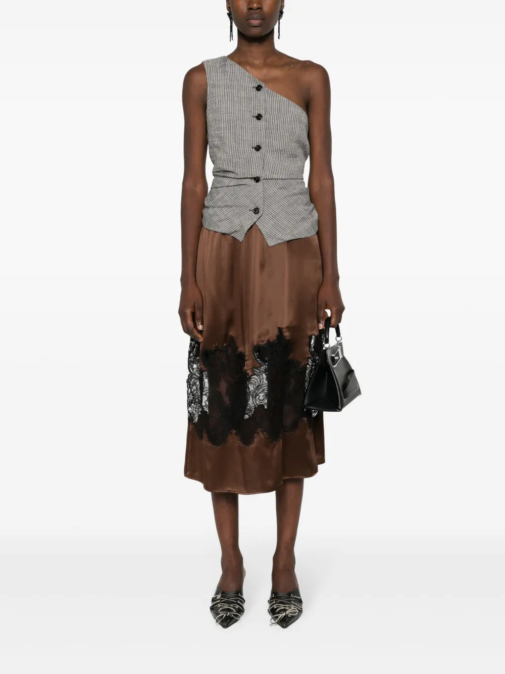 Lace-Detail Satin Skirt