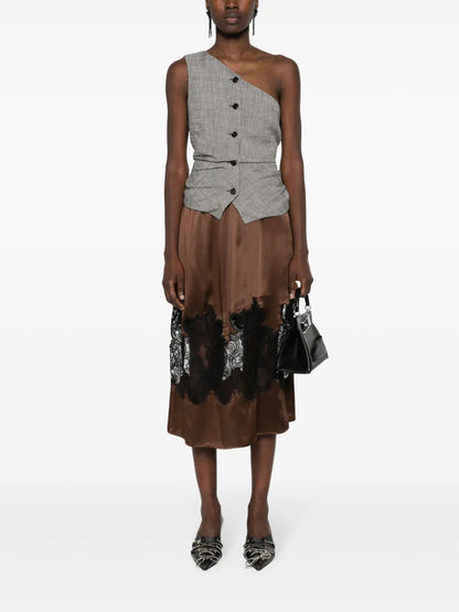 Lace-Detail Satin Skirt