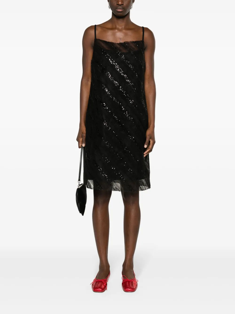 Glitter-Embellished Tulle Slip Dress