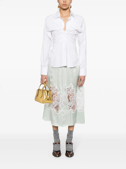 Lace-Detail Silk Midi Skirt
