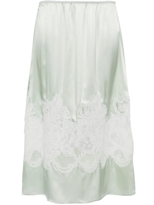 Lace-Detail Silk Midi Skirt