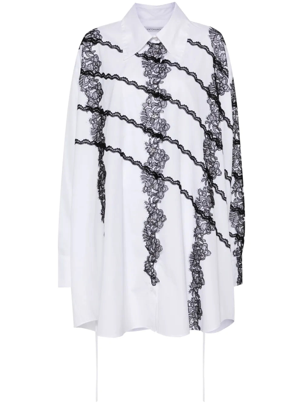 Lace-Appliqué Cotton Shirt Dress