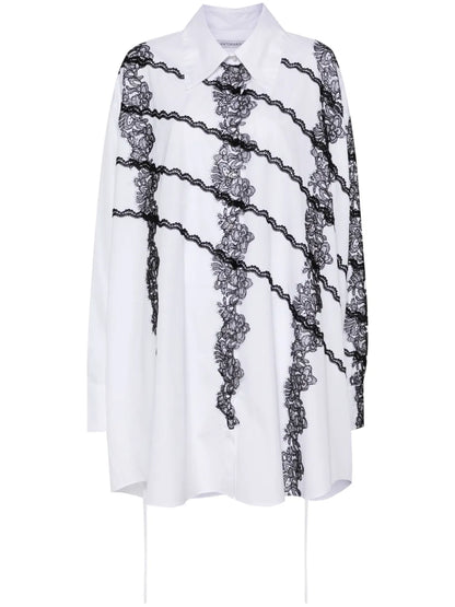 Lace-Appliqué Cotton Shirt Dress