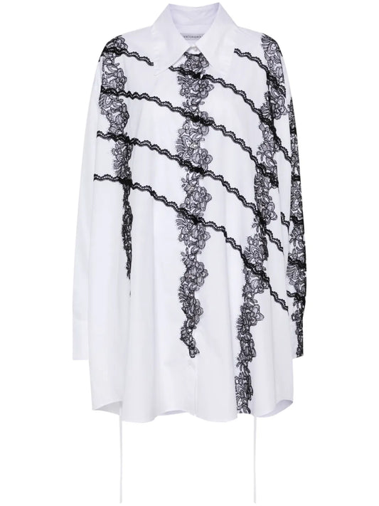 Lace-Appliqué Cotton Shirt Dress