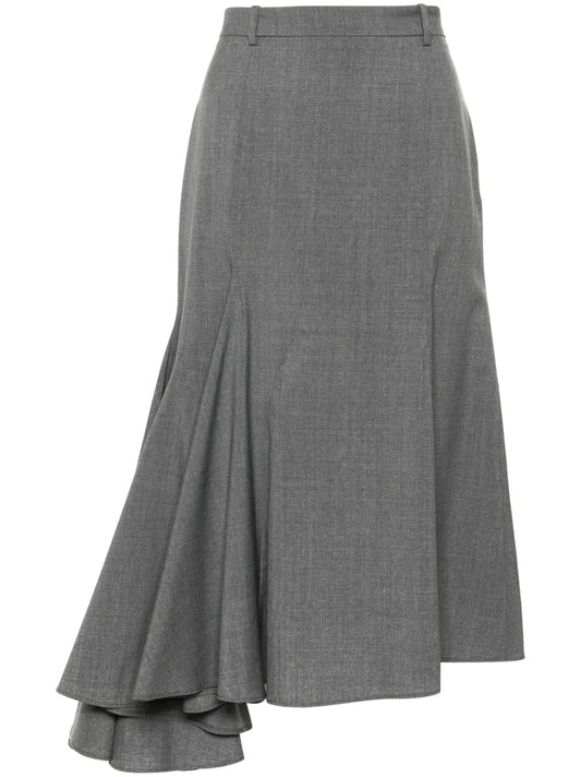 Godet-Detail Wool Asymmetric Skirt