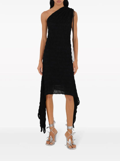 Shirred One-Shoulder Dress