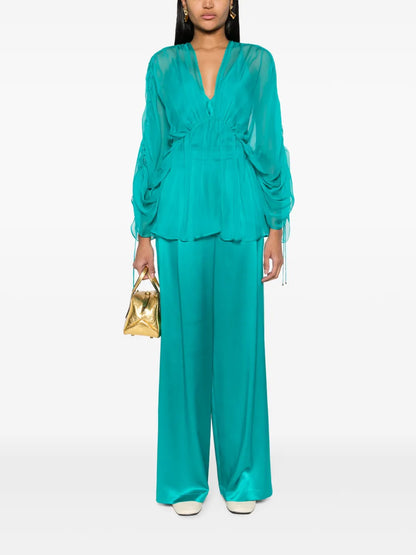 Side-Slits Silk Palazzo Pants