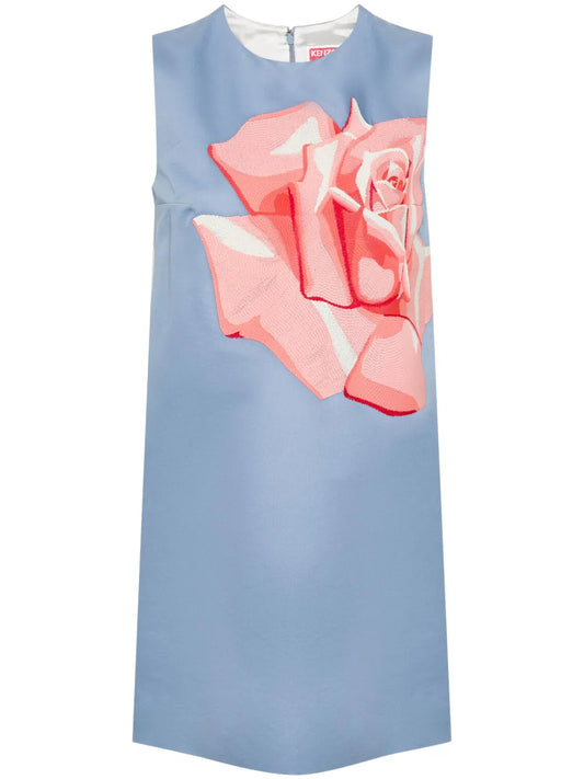 Rose-Embroidered Mini Dress