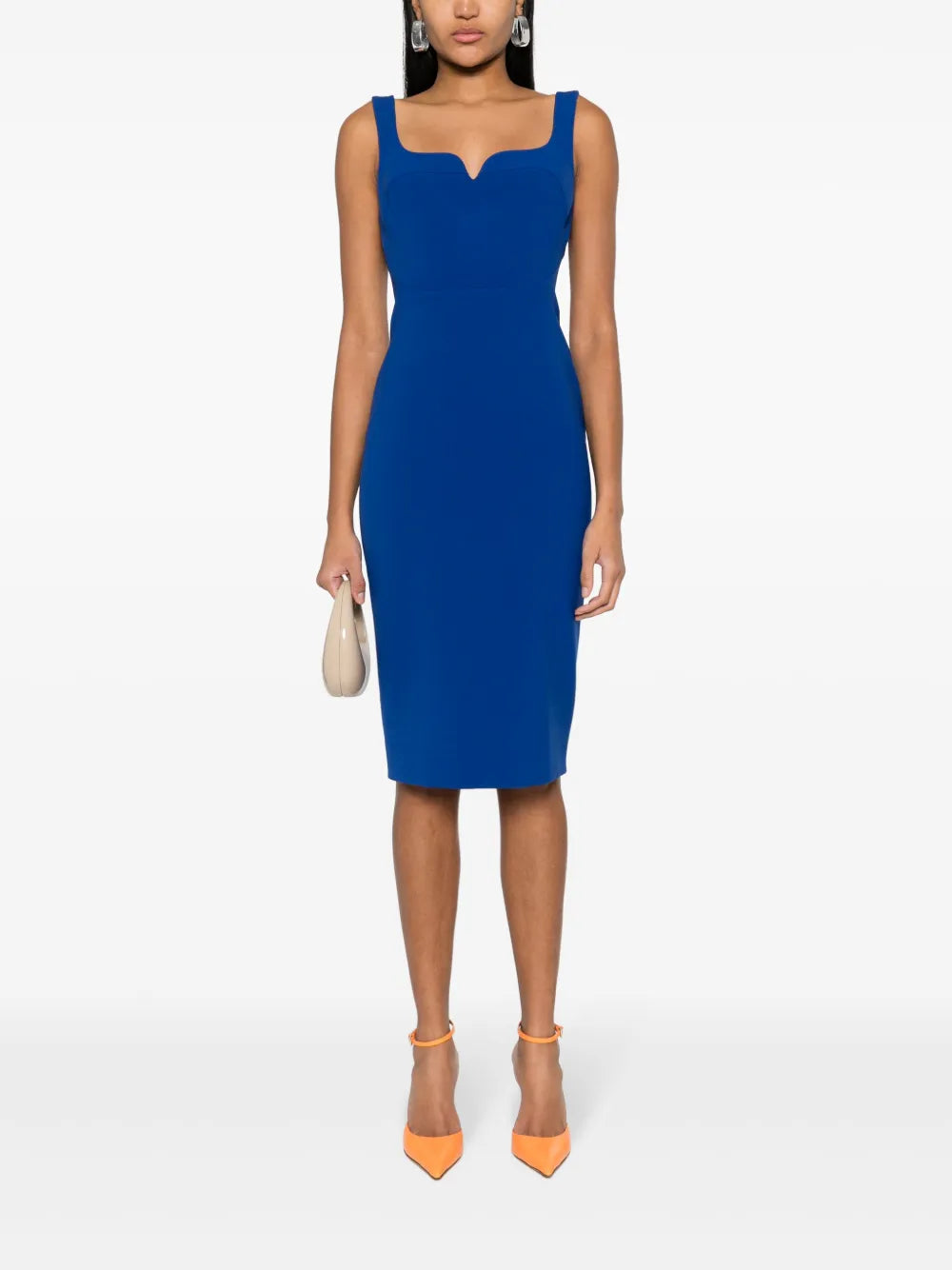 Zip-Up Crepe Midi Dress