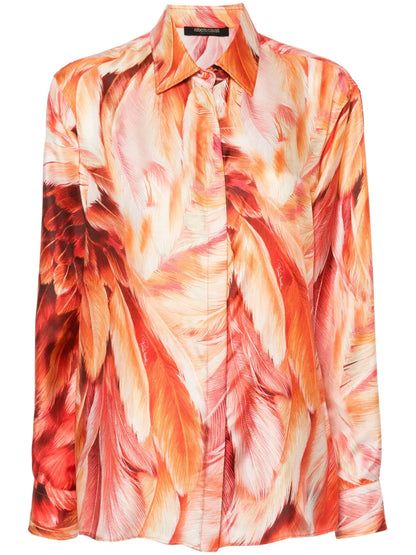 Plumage-Print Silk Shirt
