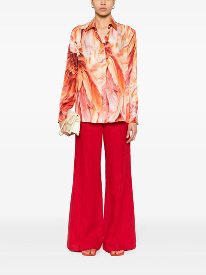 Plumage-Print Silk Shirt