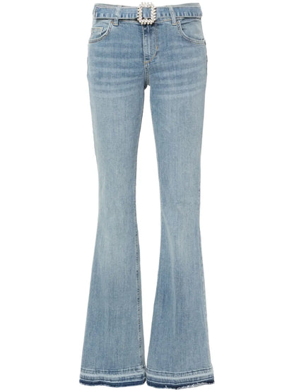 Belted Mid-Rise Flared Jeans