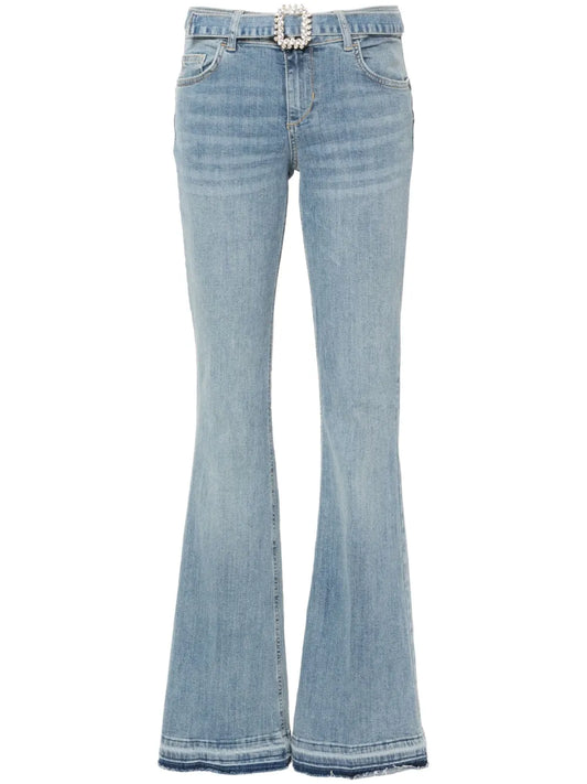 Belted Mid-Rise Flared Jeans