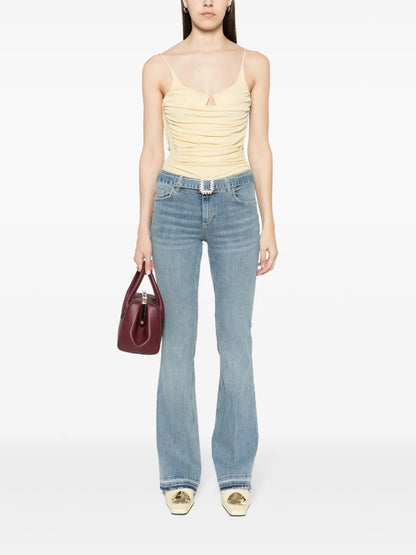Belted Mid-Rise Flared Jeans