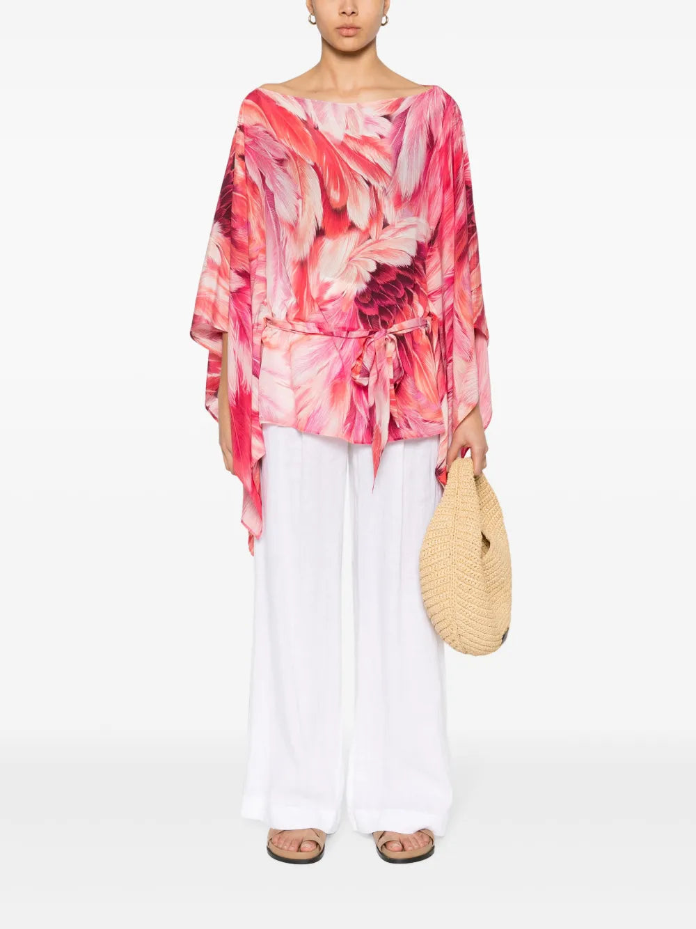 Plumage-Print Short Kaftan
