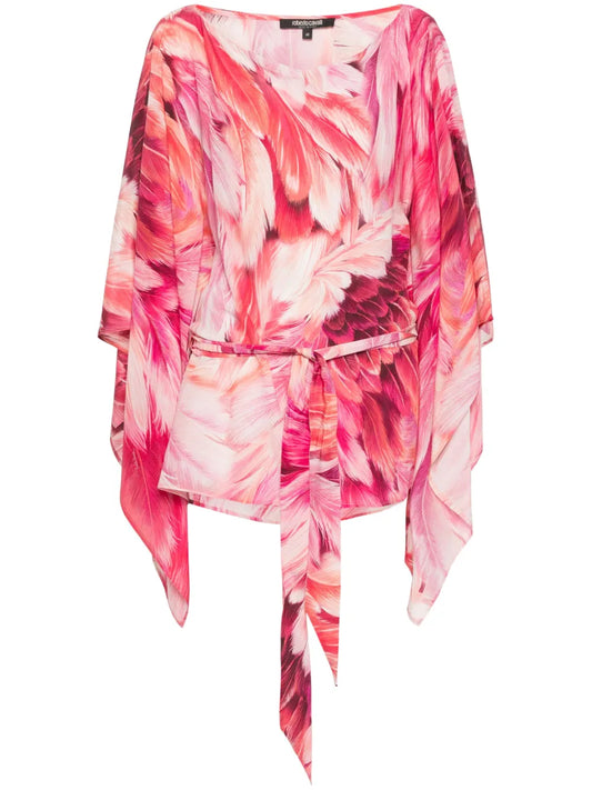 Plumage-Print Short Kaftan