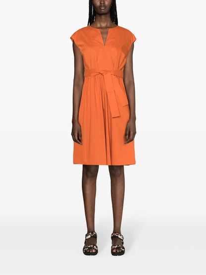 V-Neck Poplin Midi Dress