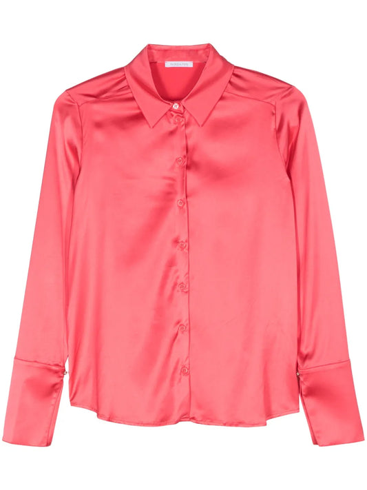 Spread-Collar Satin Shirt