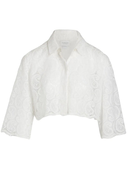 Paisley-Pattern Macramé Cropped Blouse