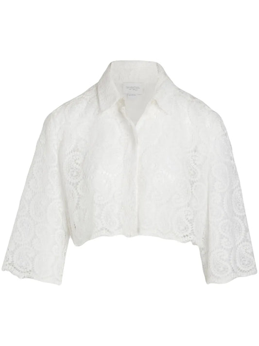 Paisley-Pattern Macramé Cropped Blouse