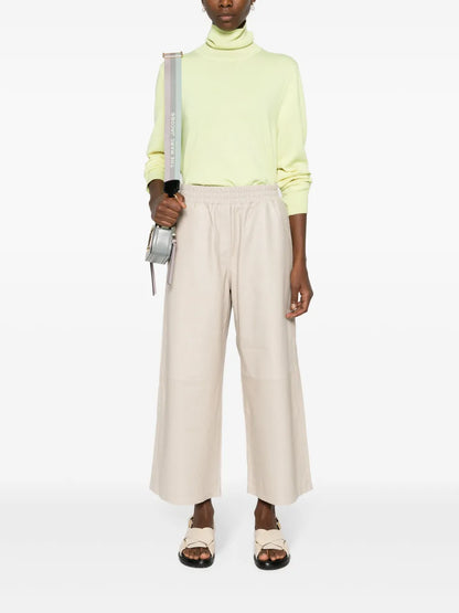 Leather Wide-Leg Cropped Trousers