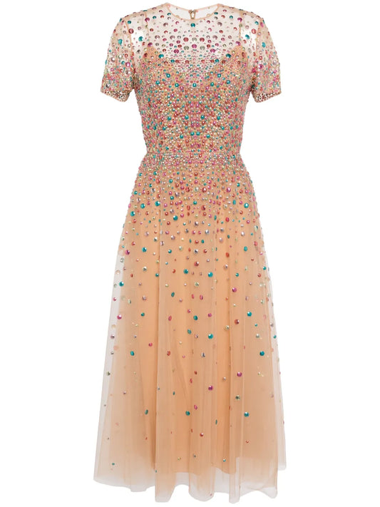 Bead-Embellished Midi Dress
