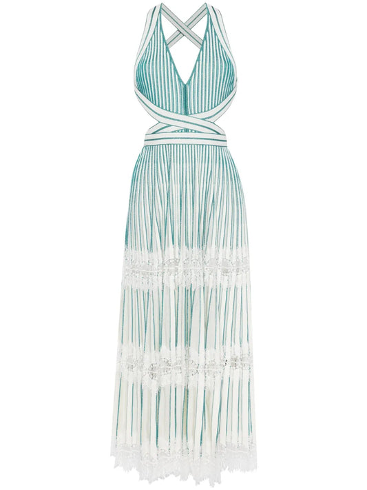 Lace-Detail Halterneck Maxi Dress