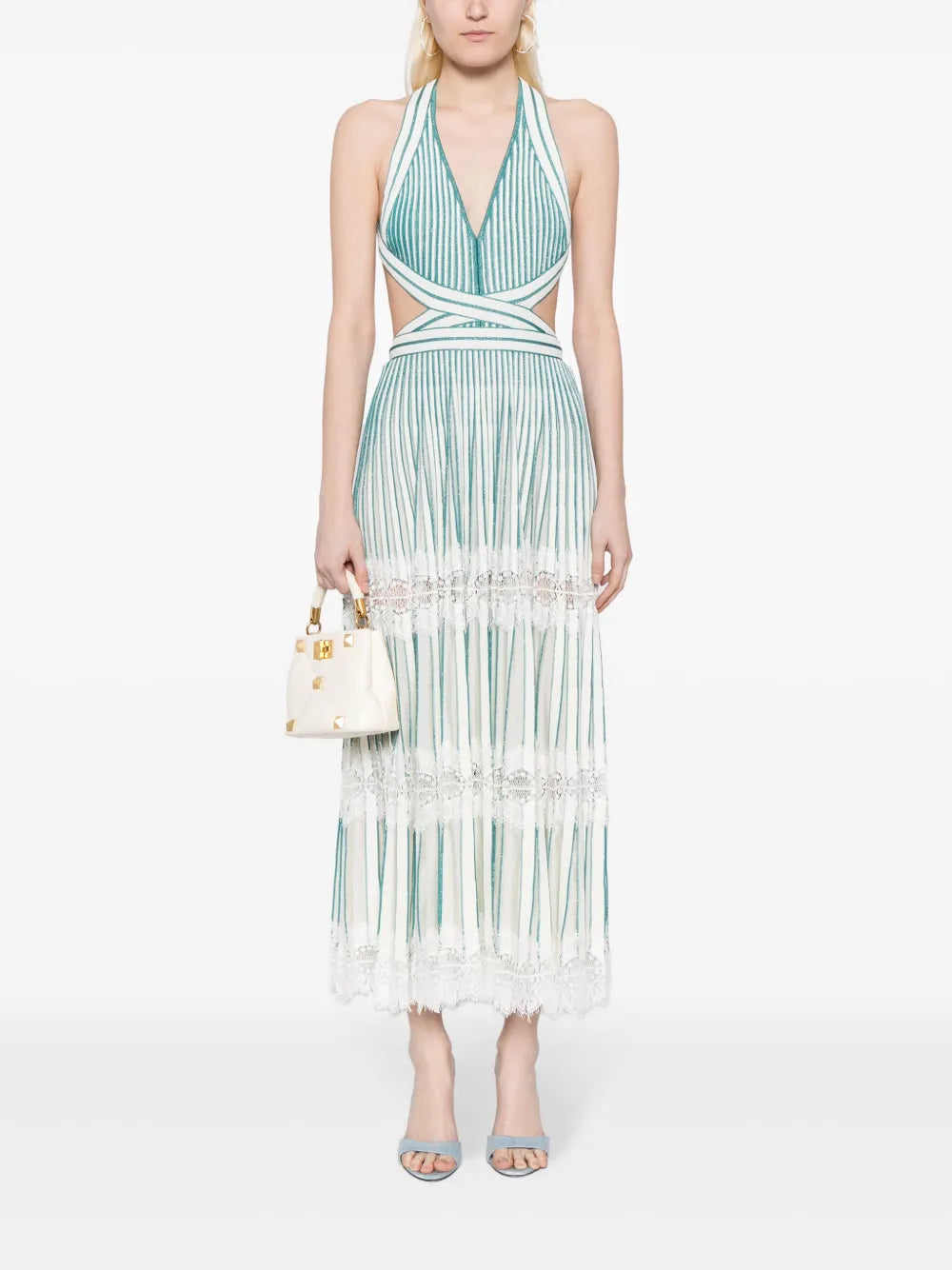 Lace-Detail Halterneck Maxi Dress
